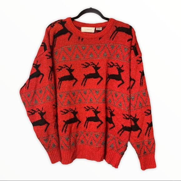 Vintage Other - Vintage T.G. Dragon Reindeer Grandpa Sweater Sz L